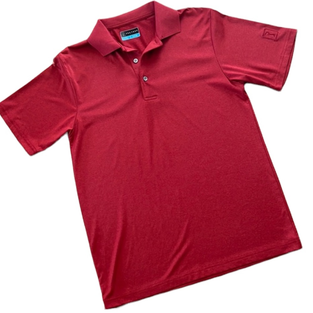 PGA TOUR MENS SHORT SLEEVE BURNT ORANGE PULL OVER 3-BUTTON POLO SHIRT SZ SMALL